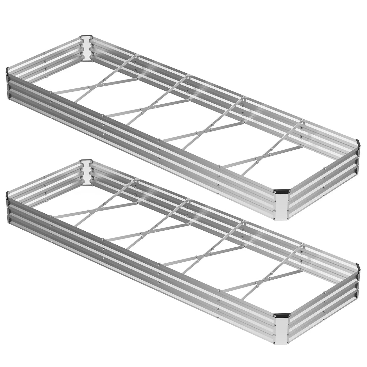 Silver Galvanized Metal Raised Garden Bed | 12" Deep Open-Bottom Planter Box
