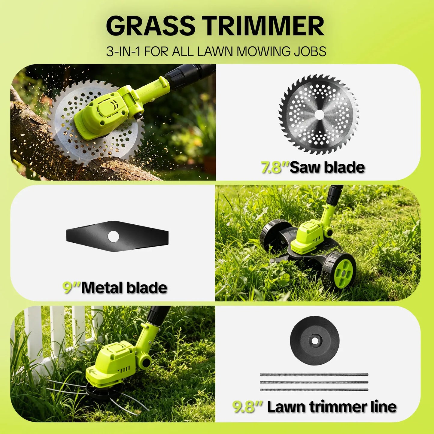Cordless Electric Weed Wacker & Lawn Edger | Lightweight Trimmer with 3 Blades & 2 Batteries
