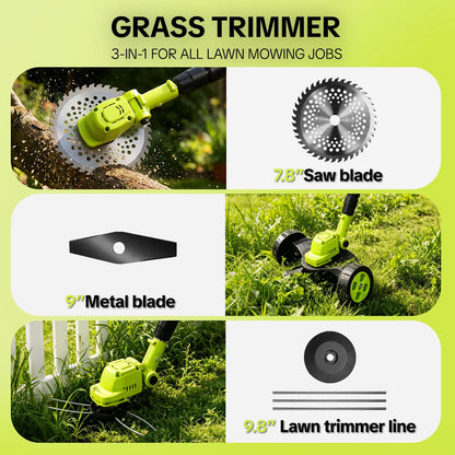 Cordless Electric Weed Wacker & Lawn Edger | Lightweight Trimmer with 3 Blades & 2 Batteries
