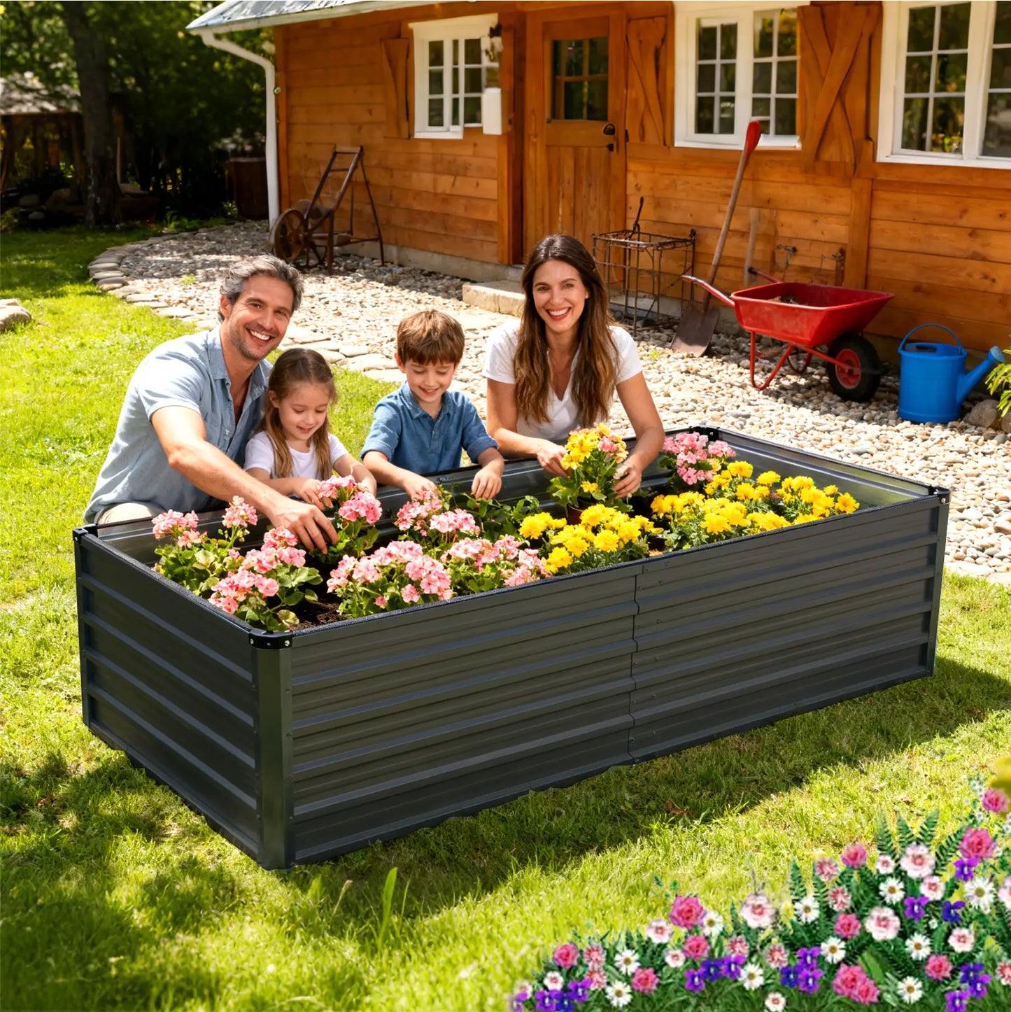 Silver Galvanized Metal Raised Garden Bed | 12" Deep Open-Bottom Planter Box