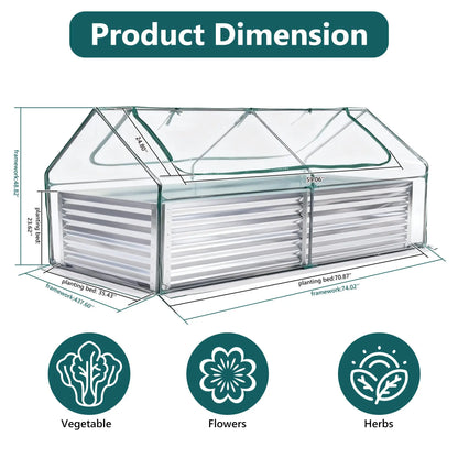 Silver Galvanized Metal Raised Garden Bed | 12" Deep Open-Bottom Planter Box